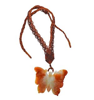 Carved Brownish Jade Butterfly Pendant