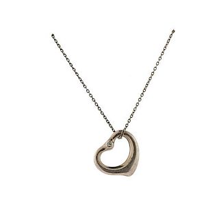 Tiffany &amp; Co Peretti Open Heart Diamond Pendant Necklace