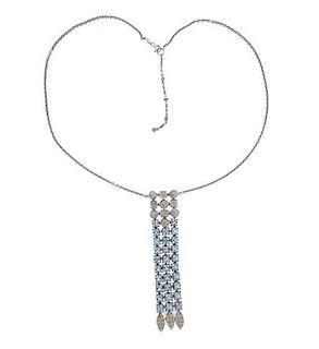18k Gold Diamond Blue Topaz Necklace
