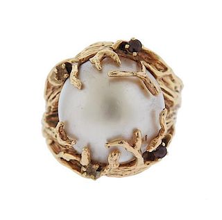1970s Naturalistic 14k Gold Mabe Pearl Ring