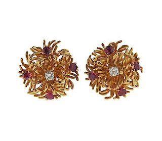 Tiffany &amp; Co 18k Gold Diamond Ruby Earrings