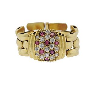 18k Gold Diamond Ruby Chain Ring