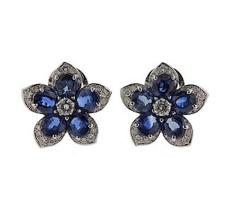 Suarez 18k Gold Diamond Sapphire Flower Earrings