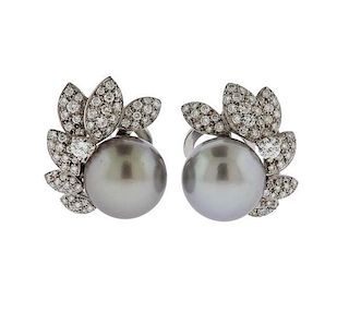 18k Gold South Sea Pearl Diamond Cocktail Earrings