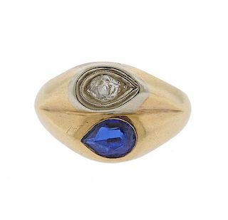 14K Gold Diamond Blue Gemstone Ring