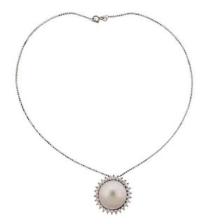 18k Gold Diamond Mabe Pearl Pendant Necklace