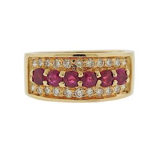 14k Gold Ruby Diamond Band Ring