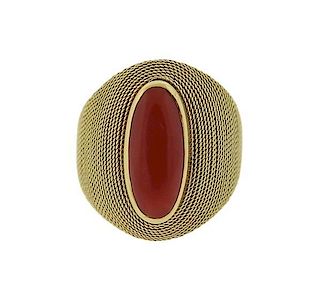 1960s Red Coral 18k Gold Ring