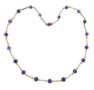 Antique  14k Gold Amethyst Bead Necklace