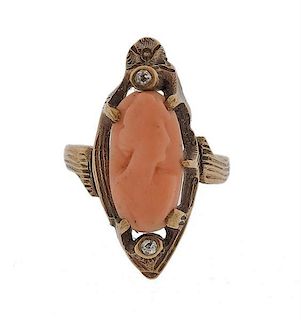 Antique 14k Gold Carved Coral Cameo Ring