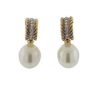 David Yurman 18k Gold Diamond Pearl Earrings