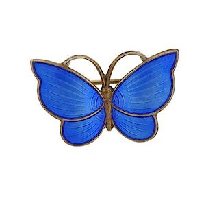 Modernist Norway Sterling Silver Enamel Butterfly Brooch
