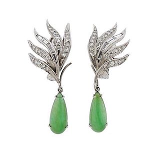 Platinum Diamond Jade Day Night Earrings