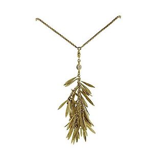 H. Stern Feathers 18k Gold Diamond Pendant Necklace