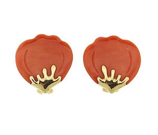 Tiffany &amp; Co 18K Gold Coral Earrings