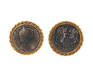Large 14k Gold Ancient Coin Cufflinks