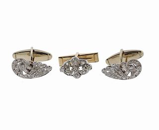 Art Deco Platinum 14k Gold Diamond Cufflinks Lot