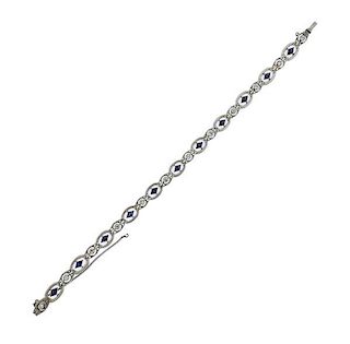 Art Deco 18k Gold Platinum Sapphire Diamond Bracelet
