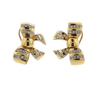 18K Gold Diamond Bow Earrings