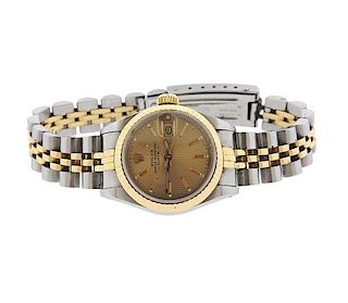 Rolex 18k Gold Steel Tapestry Dial Watch 69173