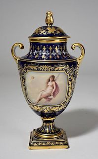 Royal Vienna porcelain covered urn