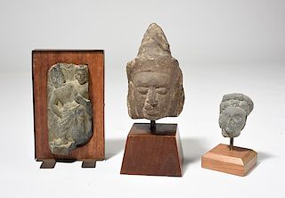 Group of three Ancient sand stone carvings