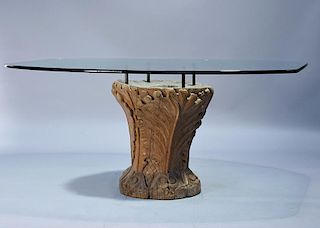 Carved Wood & Glass Dining Table