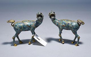 Pair of Chinese Champleve Deer