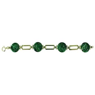 Yellow Gold and Jade Disc Link Bracelet