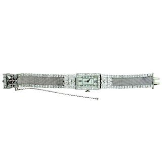 Art Deco Diamond Platinum Watch By Dione Watch Co.