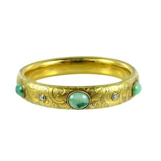 Art Nouveau Jade & Diamond Cuff Bangle