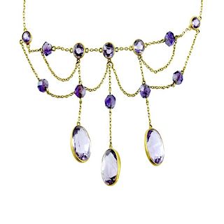 Art Nouveau Yellow Gold and Amethyst Necklace