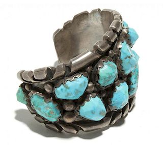 Wayne Cheama Zuni Silver & Turquoise Cuff Bracelet