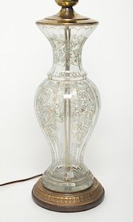 Cut Crystal Vase Lamp Painted, Gilt & Silvered