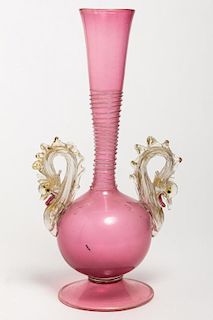 Salviati Pink Venetian Glass Vase, Antique