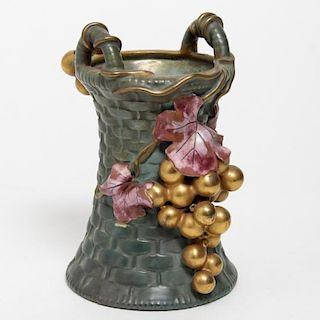 Art Nouveau Continental Porcelain Basketweave Vase