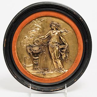 Neoclassical-Style Gilt Bronze Plaque, Antique