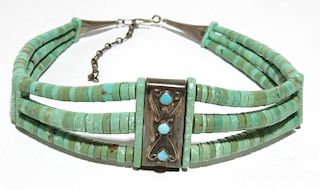Navajo Turquoise Bead & Silver Choker Necklace
