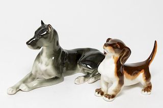 European Porcelain Dog Animalier Figurines, 2