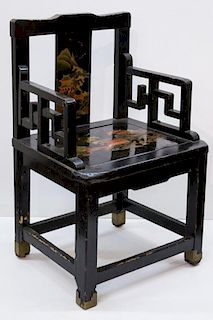 Chinese Black Lacquer Hardwood Chair