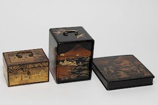 Asian Lacquerware Boxes, Group of 3 Vintage