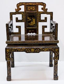 Chinese Black Lacquer Arm Chair
