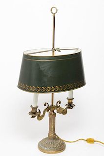 French Brass Bouillotte Lamp, Antique