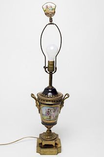 Sevres Porcelain Urn Lamp, Signed "Jouve," Vintage
