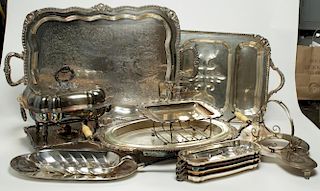 Silver-Plate Serving Trays & Platters, Group of 15