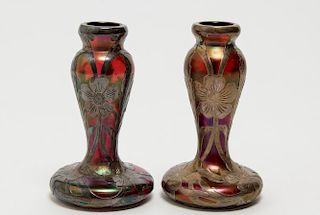 Alvin Glass & .999 Silver Overlay Bud Vases