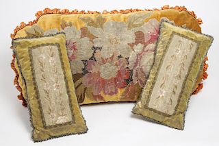 Cushions w Antique Floral Tapestry Fragments, 3