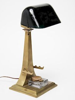 Art Deco Emeralite Tabletop Lamp with Inkwell