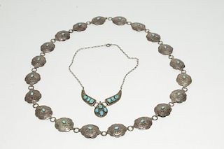Navajo Woman's Silver Concha Belt & Necklace