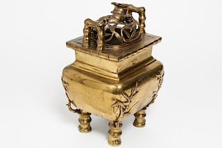 Chinese Gilt Brass Temple Incense Brazier